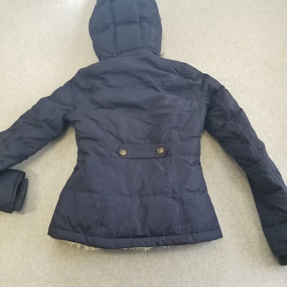Y2K Hollister Jacket Womens Small Blue Faux Fur Hooded Down Coat Vintage Sherpa‎